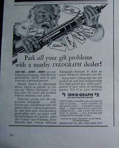 1942 Inkograph Fountain Pen Jolly Santa Claus Ad  
