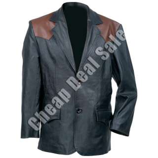Mens Solid Black Leather Western Jacket Sport Coat 2XL 2X XXL Brown 