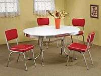 50s STYLE CHROME RETRO DINING TABLE SET w/ RED CHAIRS  