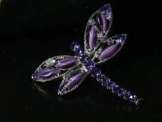Dragonfly Amethyst cateye Austrian Crystal Brooch pin  