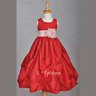 WEDDING RED PINK PAGEANT TAFFETA SASH NEW FLOWER GIRL DRESS 6M 9M 12M 