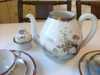 Antique Japanese tea set vtg crane kutani imari porcelain art teapot 