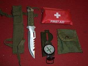 FIRST AID SURVIVAL GEAR COMPASS KNIFE FISHING HUNTING HIKING CAMPING 