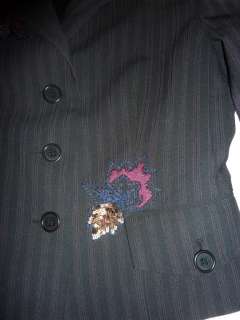 NWT $178 BCBG Black Pinstripe Embroidered Blazer XXS  