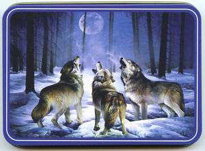 Wolves & Moon Wolf Knife   Wild Outdoors   with Tin Box  