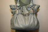 MAKOWSKY PREMIUM LEATHER CEMENT GRAY BUNCHED BELTED TOTE BAG 