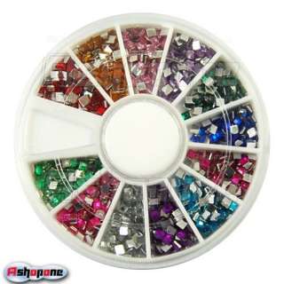 Glitter Square Nail Art UV Acrylic Tips Rhinestones Wheel  