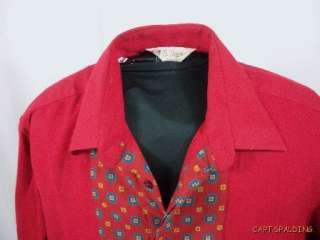   . Red Wool Pattern Flannel Vtg Designer.Shirt.Mens 16 1/2 42.Italy