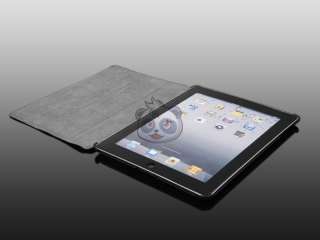 NEW iPad 2 Slim PU Leather Smart Cover Stand Magnetic Hard Case Black 