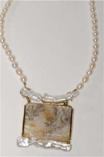 Designer Jean Vendome Agate Baroque Pearl Gold Necklace  