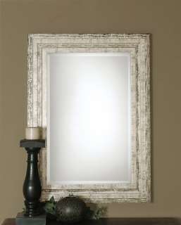 French Chic Solid Wood Shabby Silver Beveled Wall Mirror  