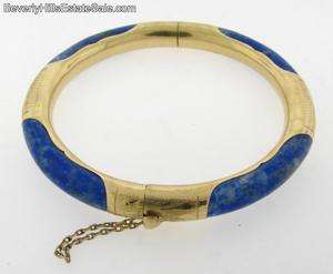   Vintage Chinese 14k Gold & Lapis Bangle Bracelet 23.6 grams  