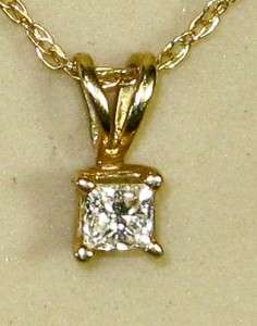 Estate 14K Gold H SI2 Princess Cut Diamond Solitare Pendant & 18 