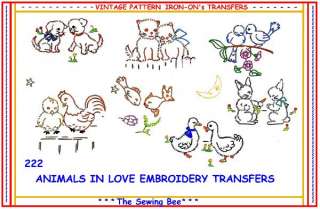 DESIGN 222 ANIMALS IN LOVE, EMBROIDERY TRANSFERS