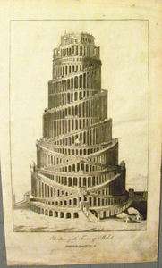   Elevation Tower Of Babel Genesis Bible Mesopotamia Engraving  
