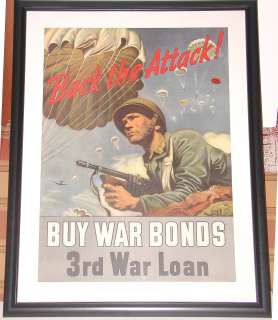 Back The Attack Original Buy World War II Bonds Poster  