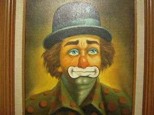Vintage Miller Oil Painting Sad Blue Hat Clown Signed 16 Height X 12 