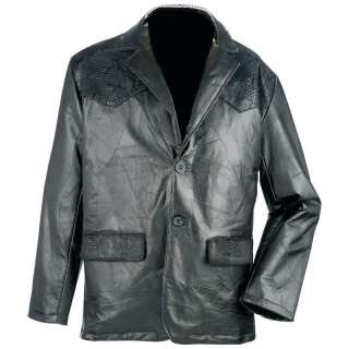 Mens Western Style Black Genuine Leather Sports Jacket M L XL 2X NEW 