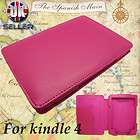 Hot Pink Leather Case Cover Wallet for  Kindle 4 