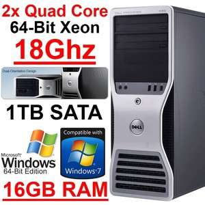 Dell 490 Dual Quad Core Tower Gaming PC 18Ghz 16GB RAM 1TB RAID 