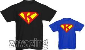 SUPERMAN LOGO INITIAL K T SHIRT HERO FANCY DRESS GIFT  