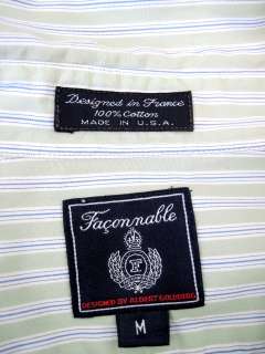 Faconnable Green, Blue & White Stripe 100% Cotton Button Front Shirt 