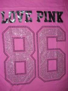 Victorias Secret LOVE PINK 86 Crystal BLING T shirt Sexy Jersey NEON 