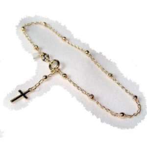  7 18kt SKILLUS GOLD Bracelet w/ Cross Charm & Beads 