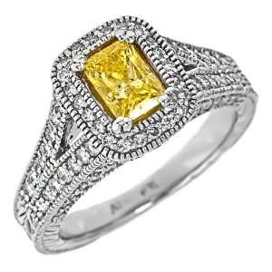   Gold Canary Yellow 1 3/4 Carats Princess Cut Diamond Engagement Ring
