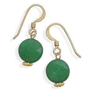   Green Jade 14K Yellow Gold Fill Earrings Faceted with Bead Jewelry