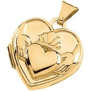    14K Yellow Gold Claddagh Heart Shaped Locket DivaDiamonds Jewelry