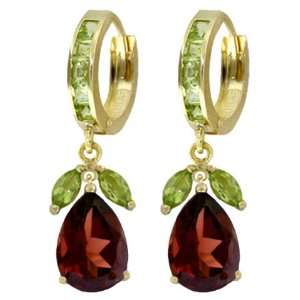   14k Gold Hoop Huggie Earrings with Genuine Peridots & Garnets Jewelry