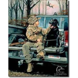   Unlimited Hunting Boy & Labrador Retriever Dog Puppy Steel Metal Sign