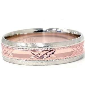 Mens 14K Rose & White Gold 6MM Diamond Cut Wedding Ring Unique Fancy 