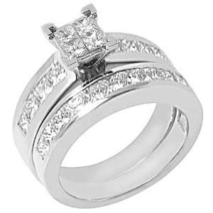   Gold Princess Invisible Diamond Engagement Ring Bridal Set 2.20 Carats