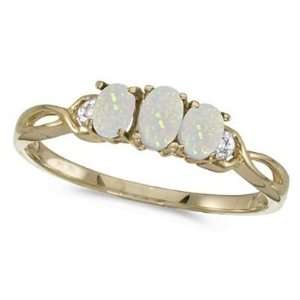  Oval Opal and Diamond Three Stone Ring 14k Yellow Gold (0 