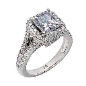 18K White Gold Princess Cut Diamond Engagement Ring Split Shank Design 