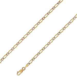  14K Solid Yellow 2 Two Tone Gold Figaro 1+1 Chain Necklace 