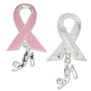   silver, 45x19mm breast cancer awareness ribbon with shoe Sold