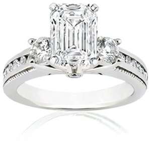 1.40 Ct Emerald Cut 3 Stone Diamond Engagement Ring 