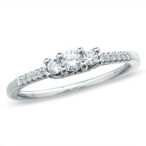 14k White Gold 3 Stone Diamond Engagement Ladies Bridal Ring 3/8 CT (0 