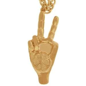  60S Victory Peace Sign Necklace On 24 Chain In Gold 