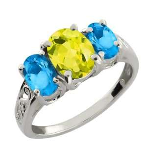   Ct Oval Canary Mystic Topaz and Swiss Blue Topaz Argentium Silver Ring