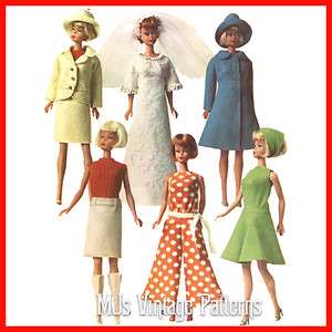 Vintage 1960s Doll Clothes Pattern ~ MOD clothes Barbie Tammy Midge 