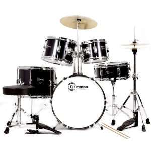 New Complete 5 Piece Black Junior Drum Set with Cymbals 