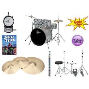  E625 SIL 5 Piece Silver Drum Kit   INCLUDES Cymbal Pack, Hardware w 