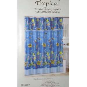   Fish Fabric Shower Curtain with Attached Valance