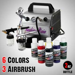   airbrushes 6 createx colors condition new item kit 176 28ps