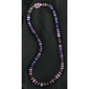  STERLING SILVER AFRICAN SUGILITE NECKLACE RONDELLE BEADS 