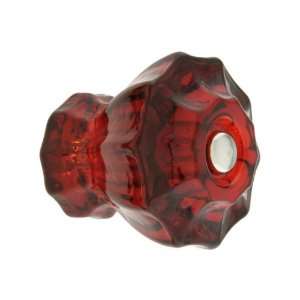  Large Fluted Ruby Red Glass Cabinet Knob With Nickel Bolt 